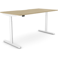 RoundE Electric Dual Motor Height Adjustable Rectangular Home Office Sit Stand Desk Dual Purpose Scallop Top W1600xD800xH650-1150mm Urban Oak Top White Frame 10 Year Warranty